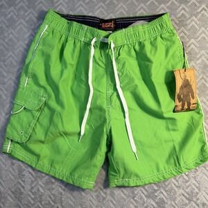 Uzzi Amphibious Gear Mens Swim Trunks Sz S Green Cargo Pockets Drawstring NWT
